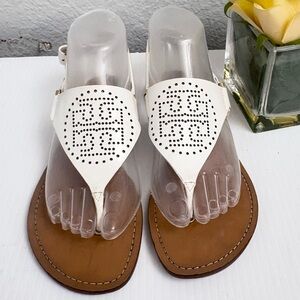 Tory Burch Daniela White Leather Perforated Strap Slip Sandals Sz 7